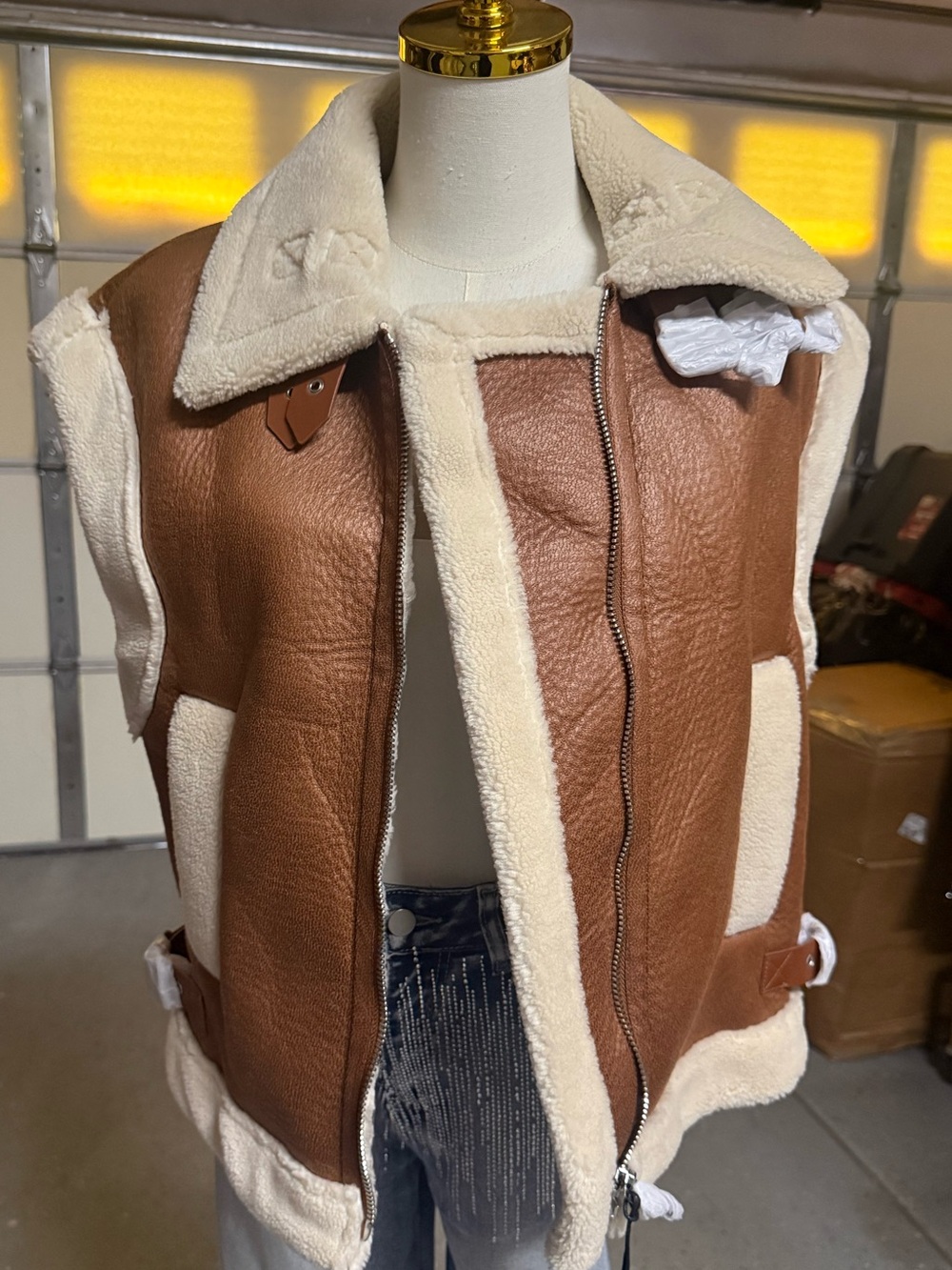 BLANKNYC Brown Faux Shearling Aviator Vest